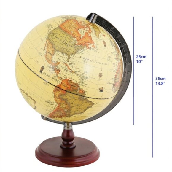 Annova 10" Antique Globe with Brass Metal Arch and Solid Wood Base World Map - Picture 14 of 15